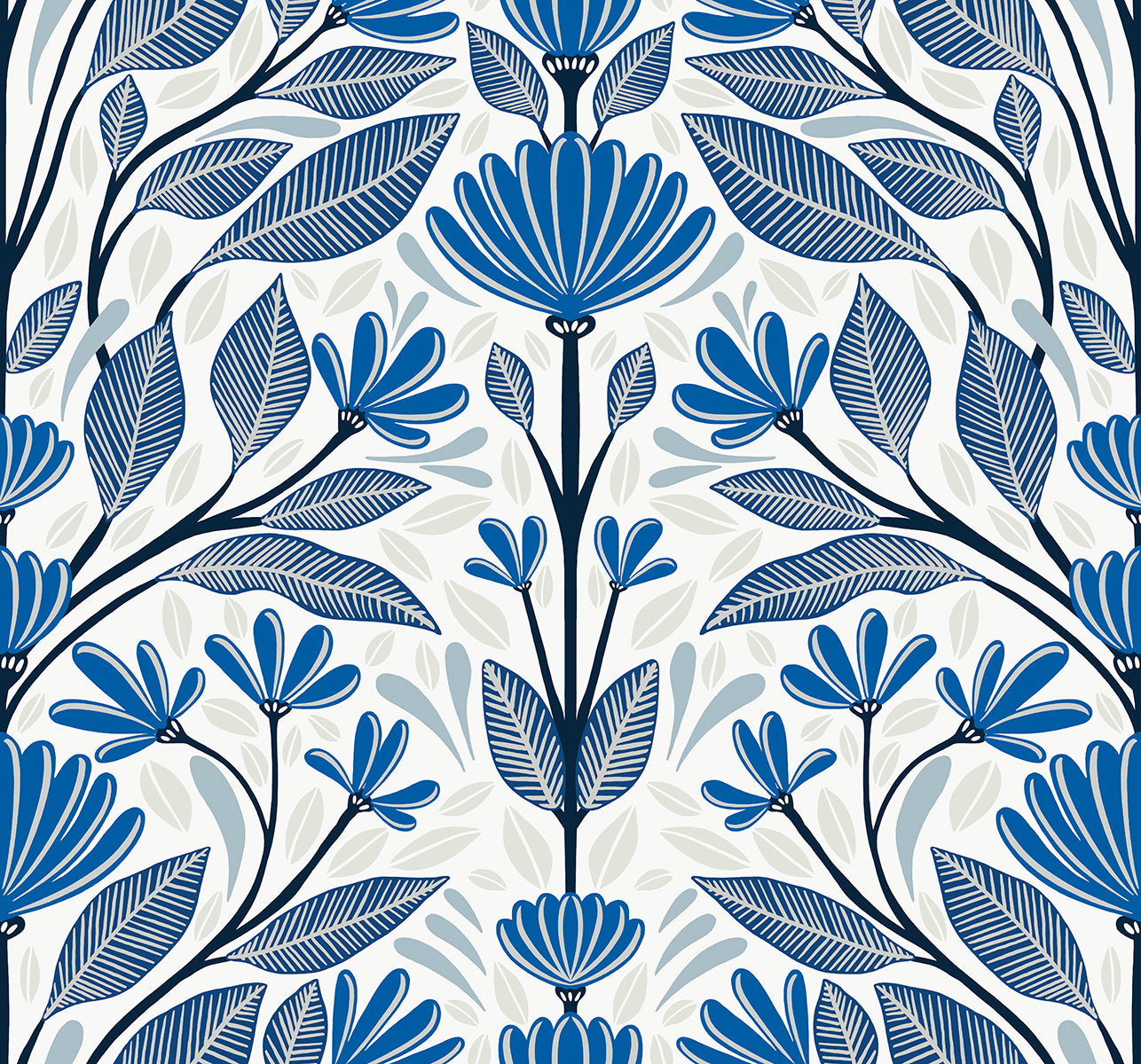 Seabrook Designs Carmela Folk Floral True Blue Wallpaper SC20602