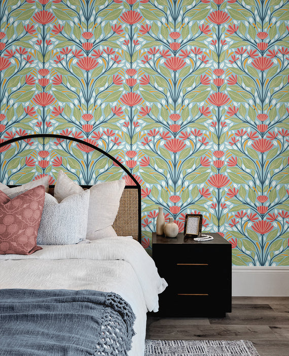 Seabrook Designs Carmela Folk Floral Summer Garden Wallpaper Sample SC20604