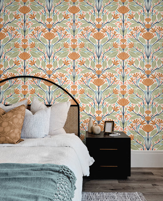 Seabrook Designs Carmela Folk Floral Summer Ends Wallpaper Sample SC20606