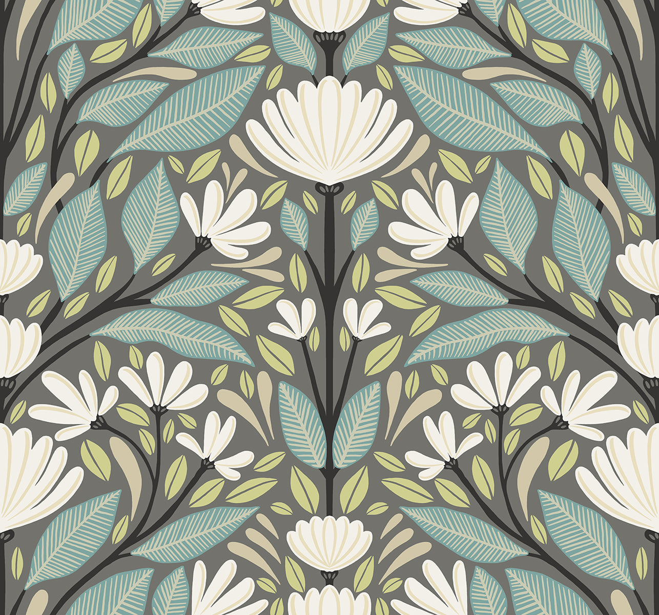 Seabrook Designs Carmela Folk Floral Spirit Grey Wallpaper SC20608
