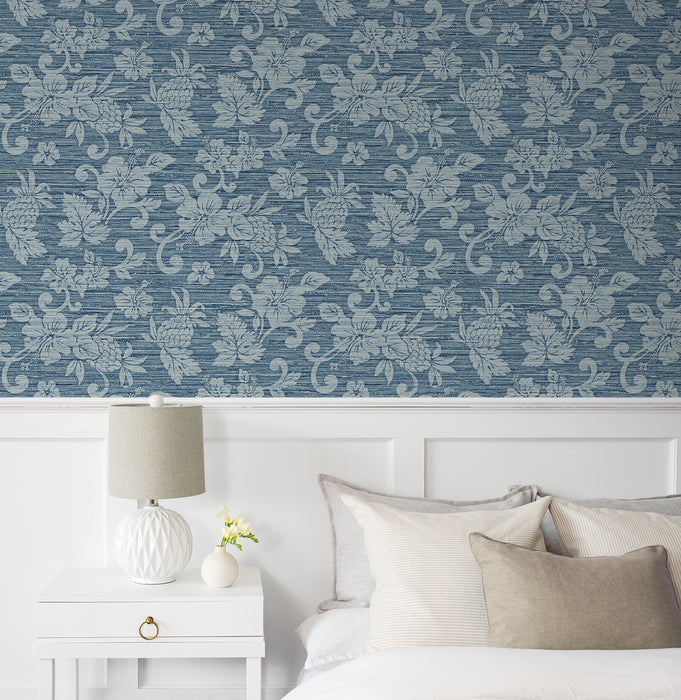 Seabrook Designs Juno Island Floral Bay Blue Wallpaper Sample SC20802