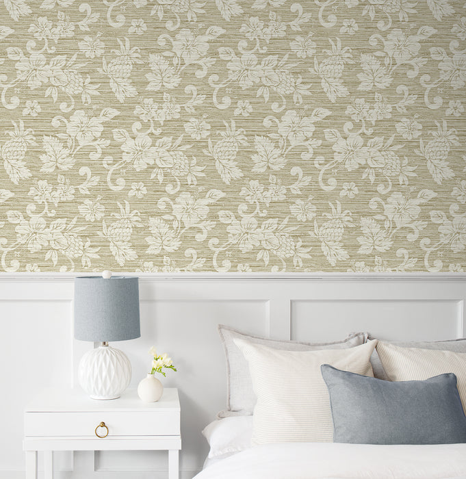 Seabrook Designs Juno Island Floral Saddle Tan Wallpaper Sample SC20805