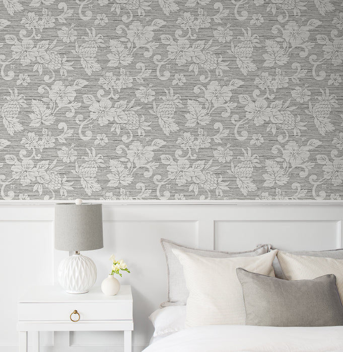 Seabrook Designs Juno Island Floral Half Moon Grey Wallpaper Sample SC20808