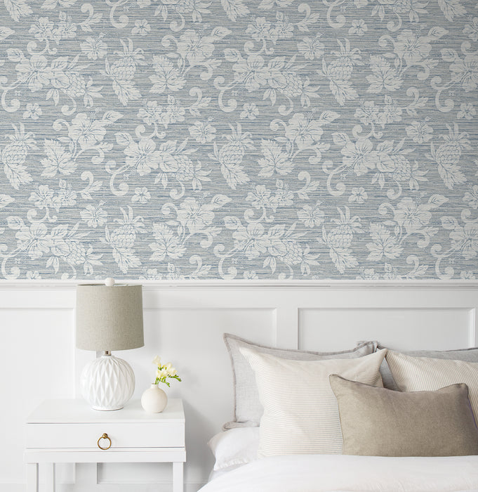 Seabrook Designs Juno Island Floral Fantasy Blue Wallpaper Sample SC20812
