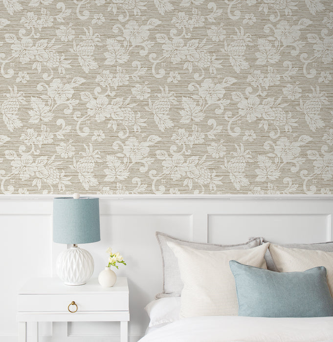 Seabrook Designs Juno Island Floral Balanced Beige Wallpaper Sample SC20815