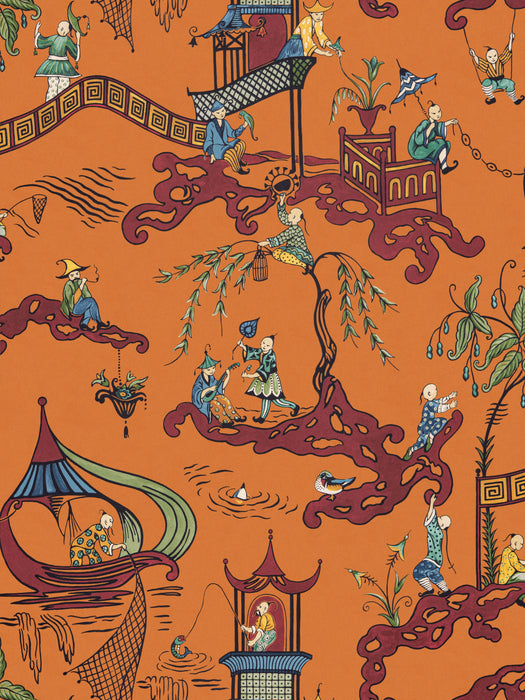Scalamandre Ping - Wallcovering Pumpkin Port Wallpaper Sample SCWP16254D0003