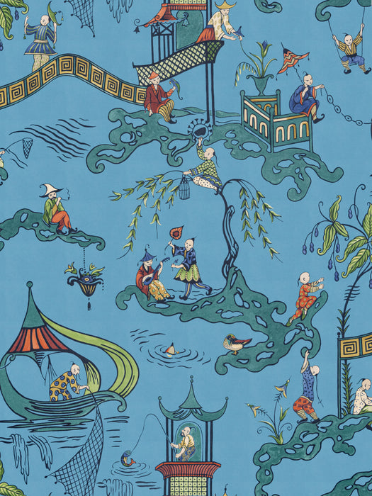 Scalamandre Ping - Wallcovering Cobalt Viridian Wallpaper SCWP16254D0004
