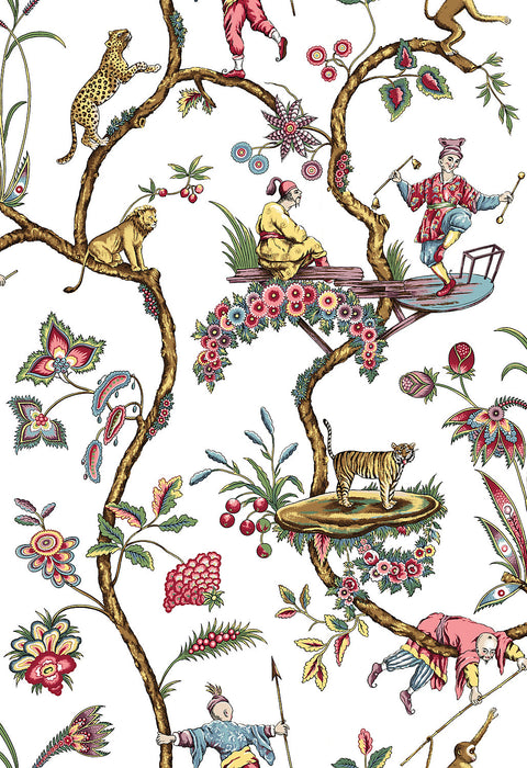 Scalamandre Chinoise Exotique White Wallpaper Sample SCWP81547D0001
