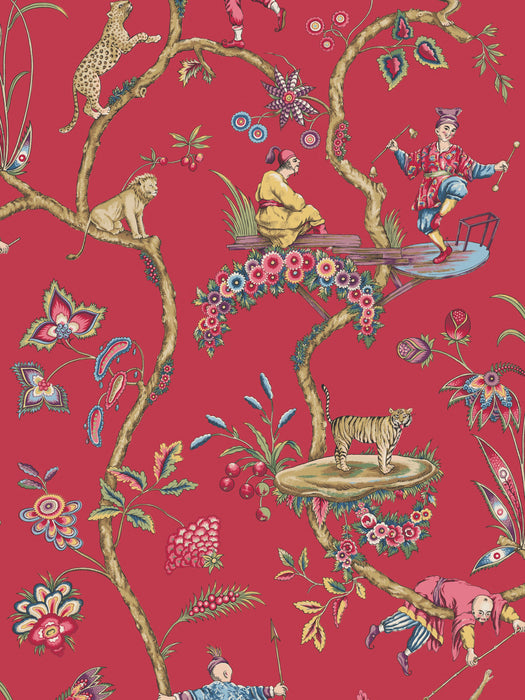 Scalamandre Chinoise Exotique Tomato Wallpaper Sample SCWP81547D0002