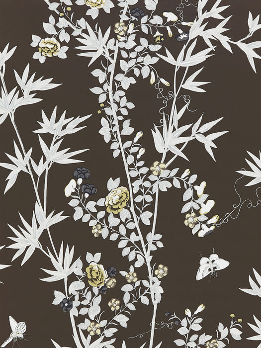 Scalamandre Jardin De Chine Espresso Wallpaper Sample SCWP88375D0005