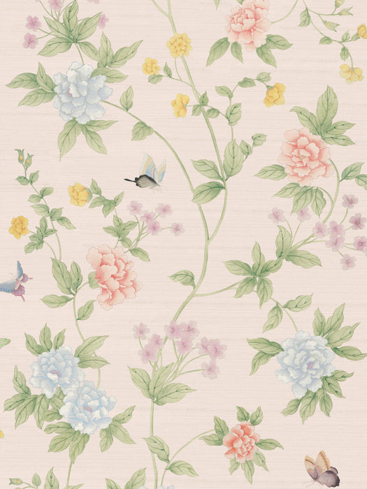 Scalamandre Luoyang Garden Sisal Smokey Amethyst Pink Wallpaper SCWP88382D0004