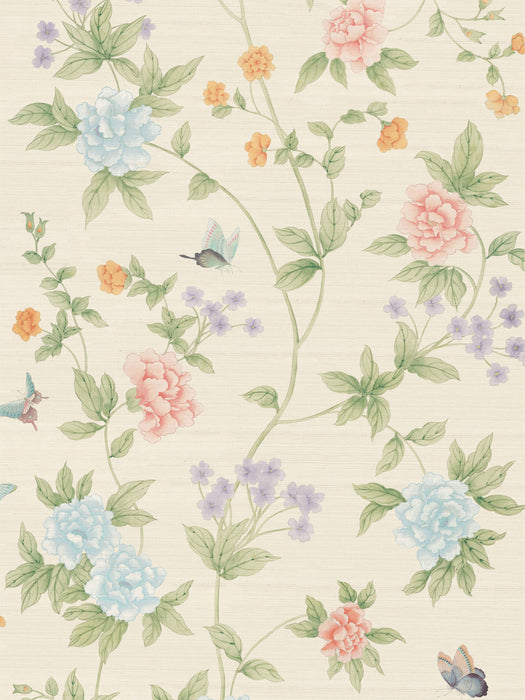 Scalamandre Luoyang Garden Sisal Aqua Carnation Wallpaper SCWP88382D0006