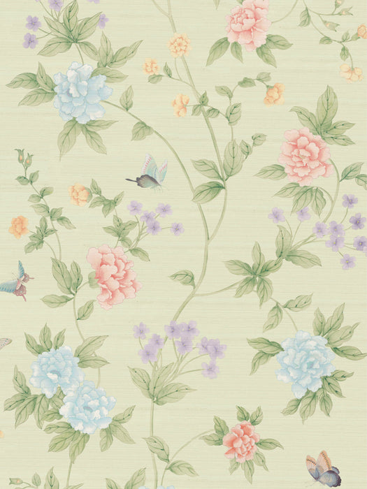 Scalamandre Luoyang Garden Sisal Mint Garden Wallpaper Sample SCWP88382D0007