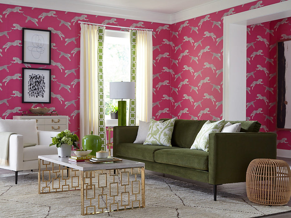 Scalamandre Leaping Cheetah Evergreen Wallpaper SCWP884490006