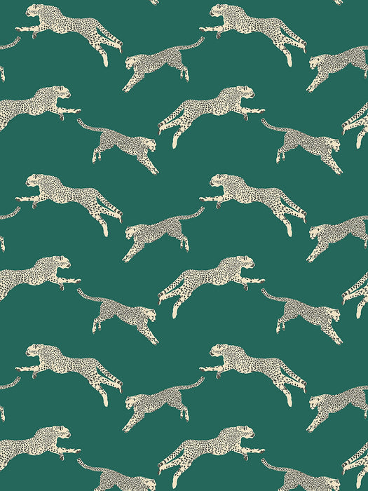 Scalamandre Leaping Cheetah Evergreen Wallpaper SCWP884490006