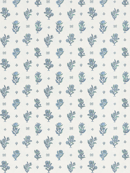 Scalamandre Calico Wallcovering Marine Teal Wallpaper SCWP88612D0005