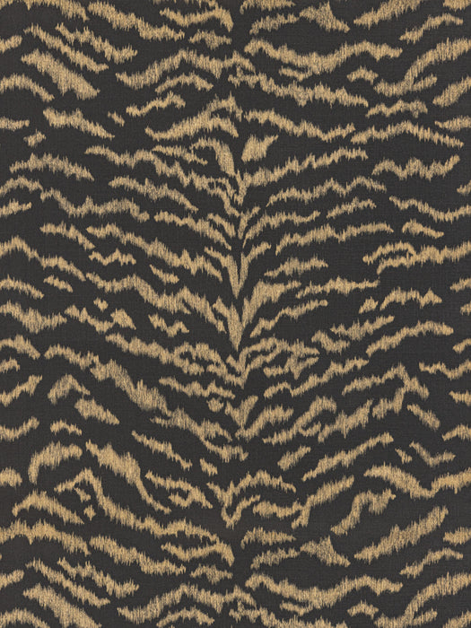 Scalamandre Tigress Printed Linen Wc Bronze On Black Wallpaper Sample SCWP88616D0006