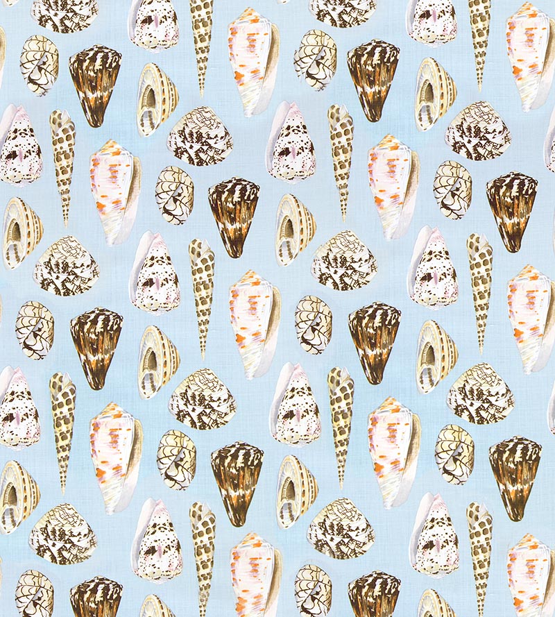 Scalamandre Coquina Linen Print Multi On Sea Blue Fabric SC163970001