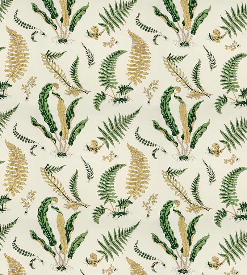 Scalamandre Elsie De Wolfe - Outdoor Greens On Off-White Fabric SC164250001