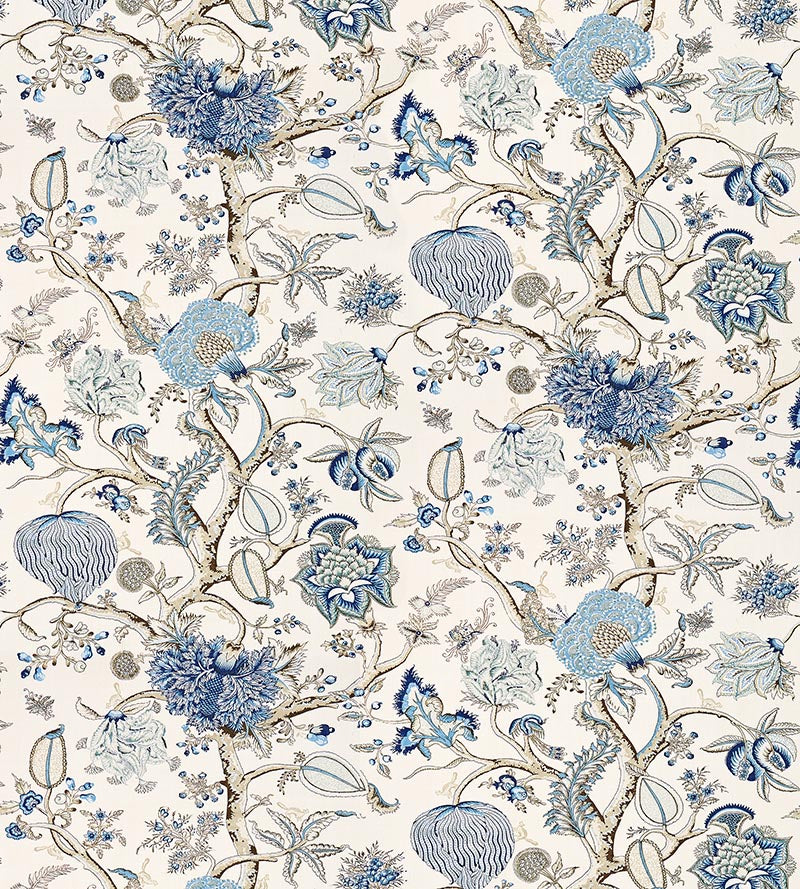 Scalamandre Pondicherry Linen Print Delft Fabric SC165560001