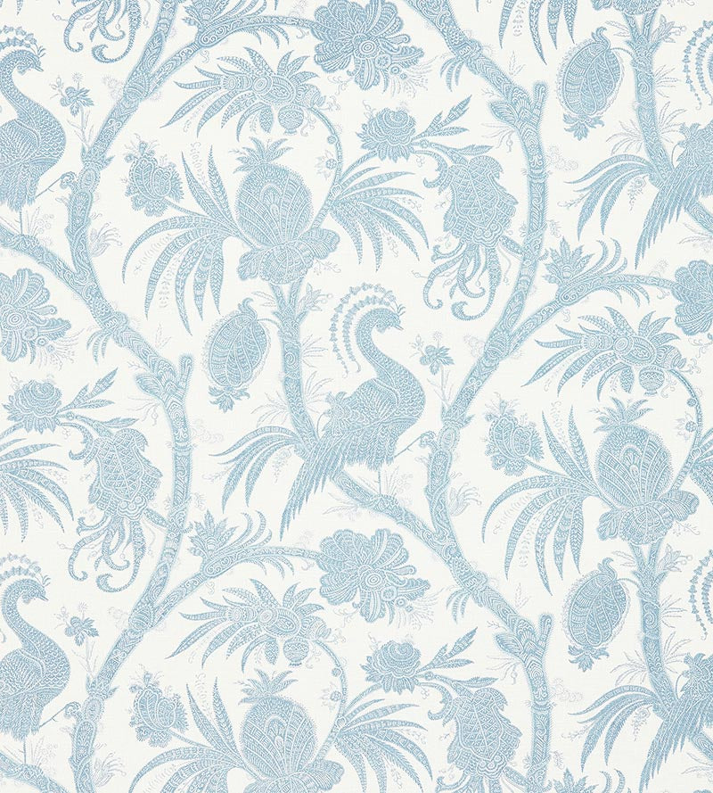 Scalamandre Balinese Peacock Linen Print Sky Fabric SC165750001