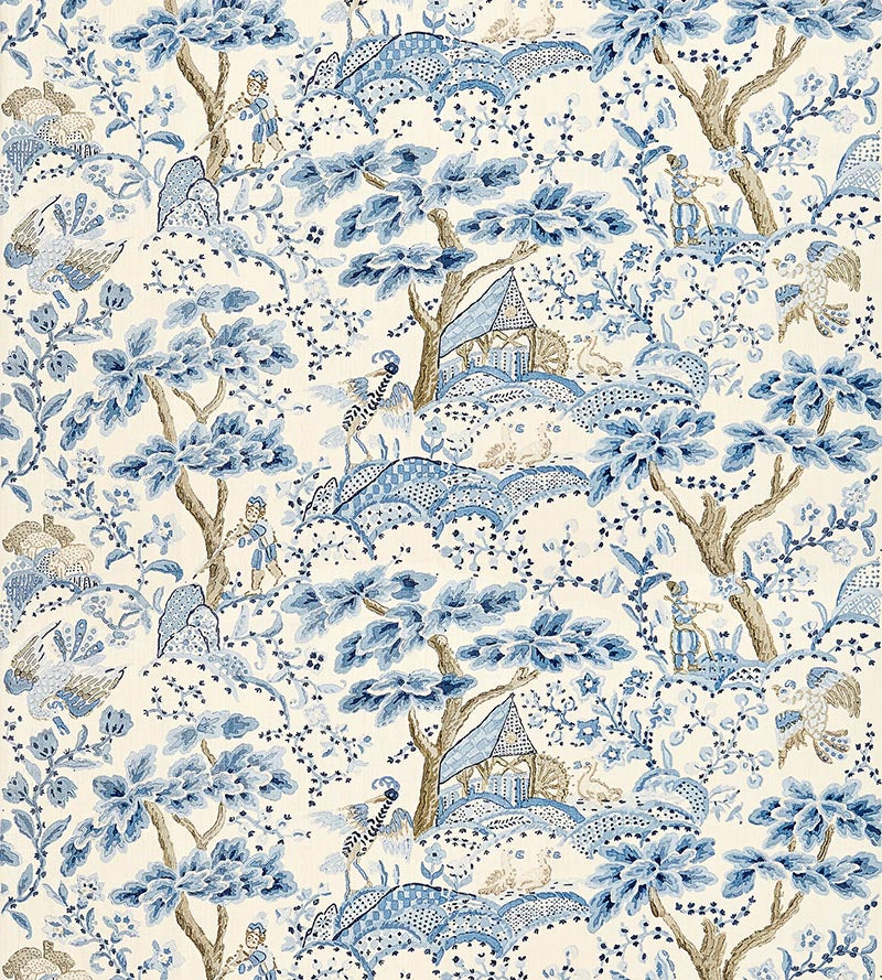 Scalamandre Kelmescott Hand Block Print Porcelain Fabric SC165900001