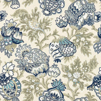 Scalamandre Canterbury Linen Print Oyster & Indigo Fabric SC165930001