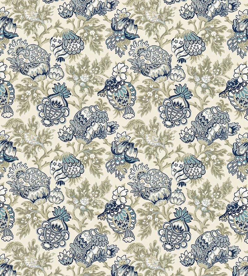 Scalamandre Canterbury Linen Print Oyster & Indigo Fabric SC165930001