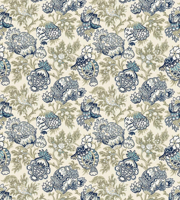 Scalamandre Canterbury Linen Print Oyster & Indigo Fabric SC165930001