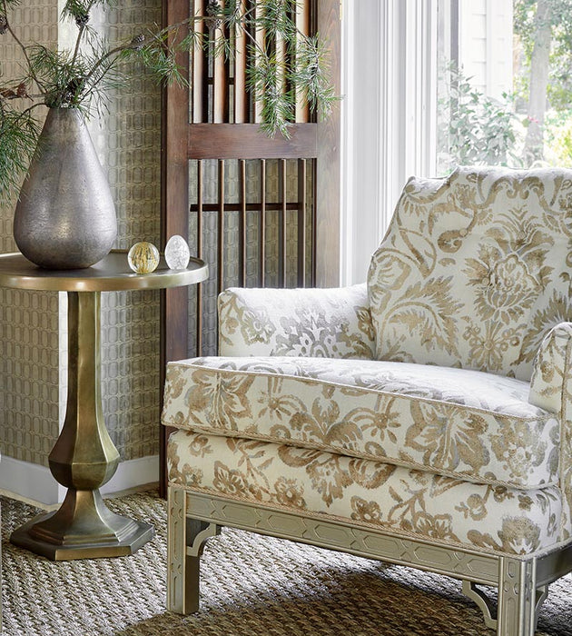 Scalamandre Mansfield Damask Print Ivory & Burnished Gold Fabric SC165980001