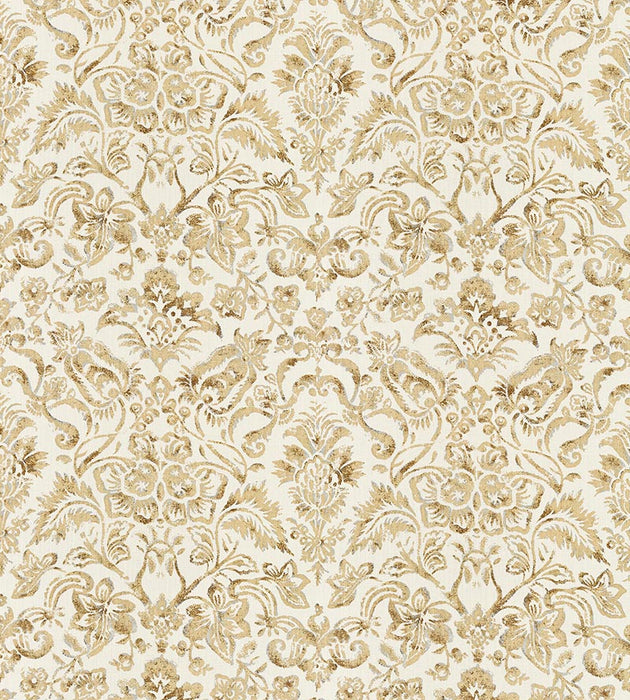 Scalamandre Mansfield Damask Print Ivory & Burnished Gold Fabric SC165980001