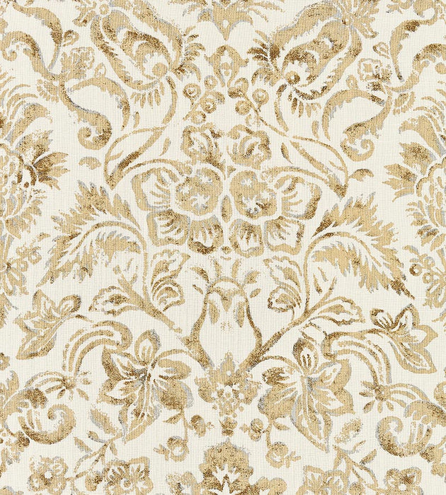 Scalamandre Mansfield Damask Print Ivory & Burnished Gold Fabric SC165980001