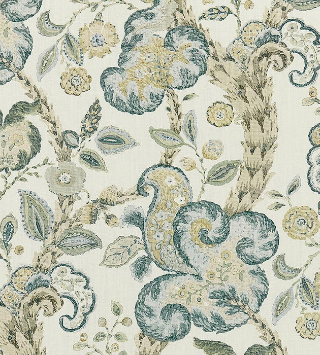 Scalamandre Cumbria Hand Block Print Aquamarine On Ivory Fabric SC166030001