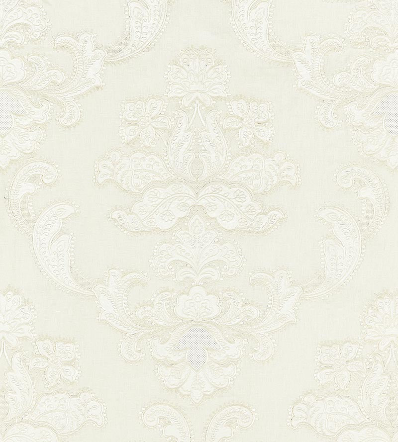 Scalamandre Cornelia Damask Embroidery Ivory Fabric Sample SC271600001