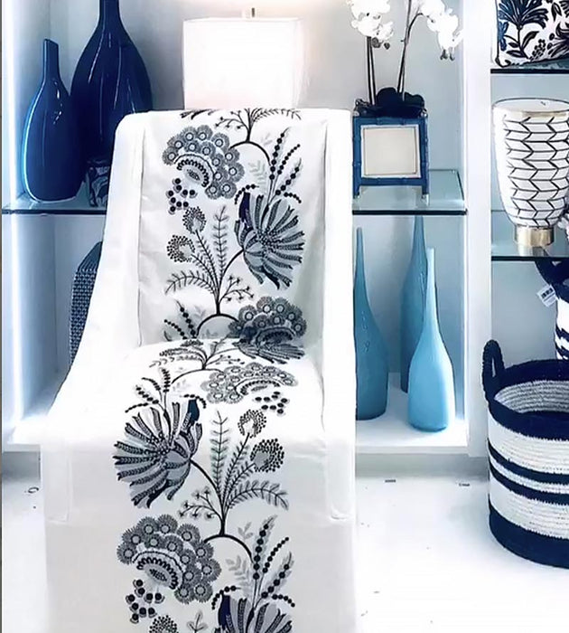 Scalamandre Annelise Embroidery Porcelain Fabric Sample SC271620001