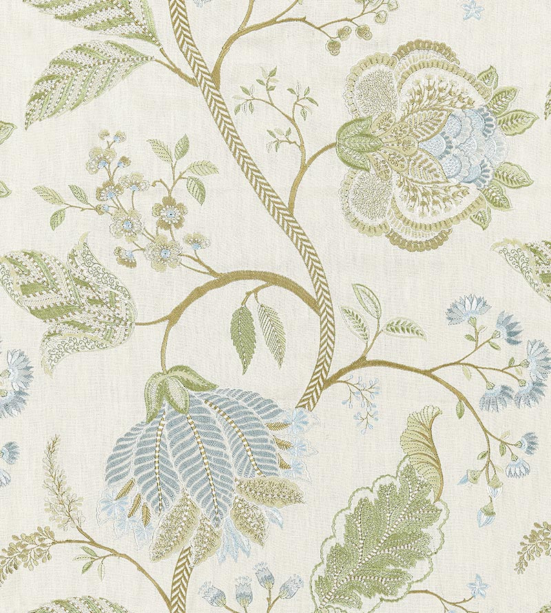 Scalamandre Palampore Embroidery Summer Sage Fabric Sample SC271750001