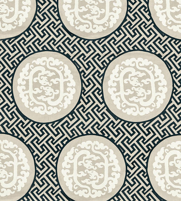 Scalamandre Dragon'S Fret Embroidery Black & Tan Fabric Sample SC272150001