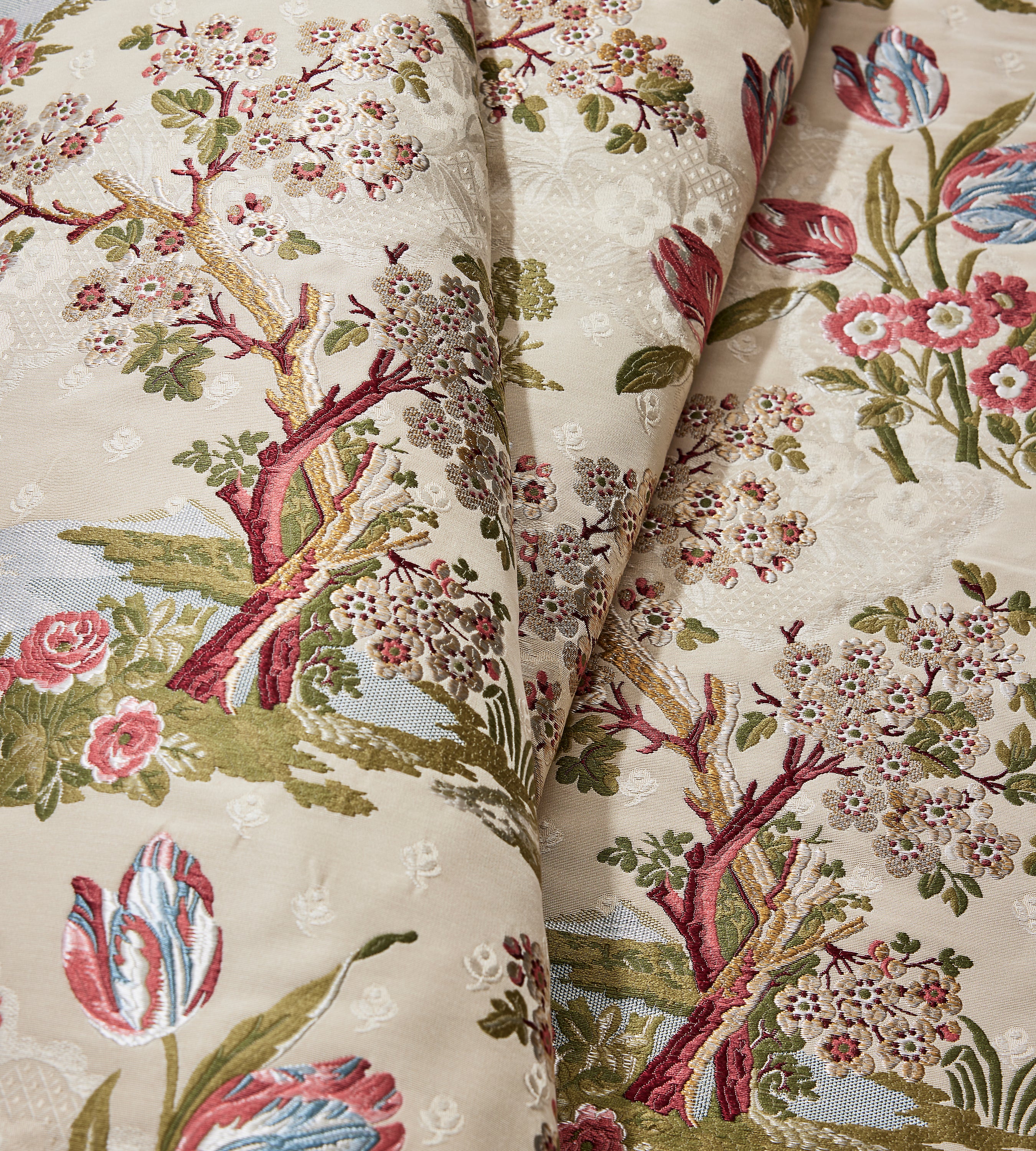 Scalamandre Avignon Brocade Spring On Ivory Fabric Sample SC273220001