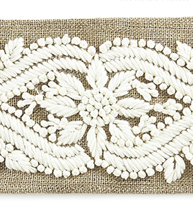 Scalamandre Linnea Embroidered Tape Flax Trim Sample SCT32980001