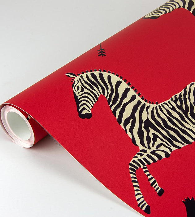 Scalamandre Zebras - Removable Masai Red Wallpaper Sample SCWP81388PS0001
