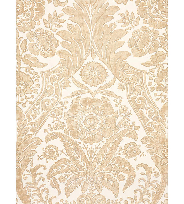 Scalamandre Luciana Damask Print Sand Wallpaper Sample SCWP883540001