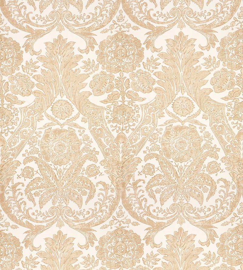 Scalamandre Luciana Damask Print Sand Wallpaper Sample SCWP883540001