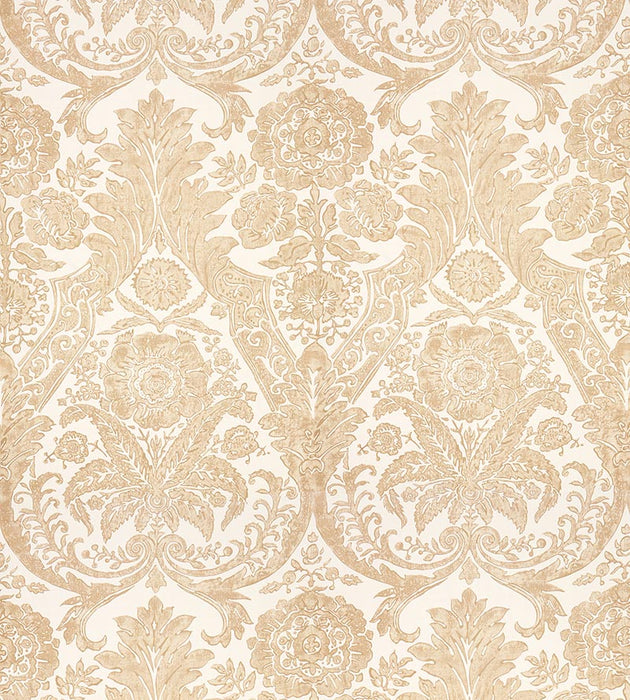 Scalamandre Luciana Damask Print Sand Wallpaper Sample SCWP883540001