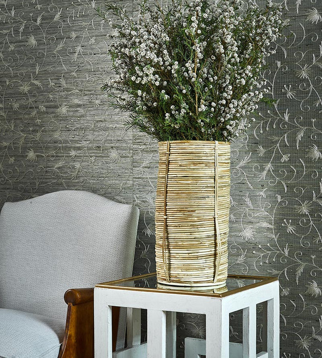 Scalamandre Olivia Embroidered Grasscloth Winter Wheat Wallpaper Sample SCWP883840001