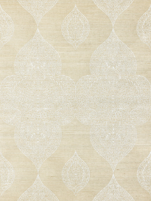 Scalamandre Taj Embroidered Sisal Chai Wallpaper Sample SCWP885550001