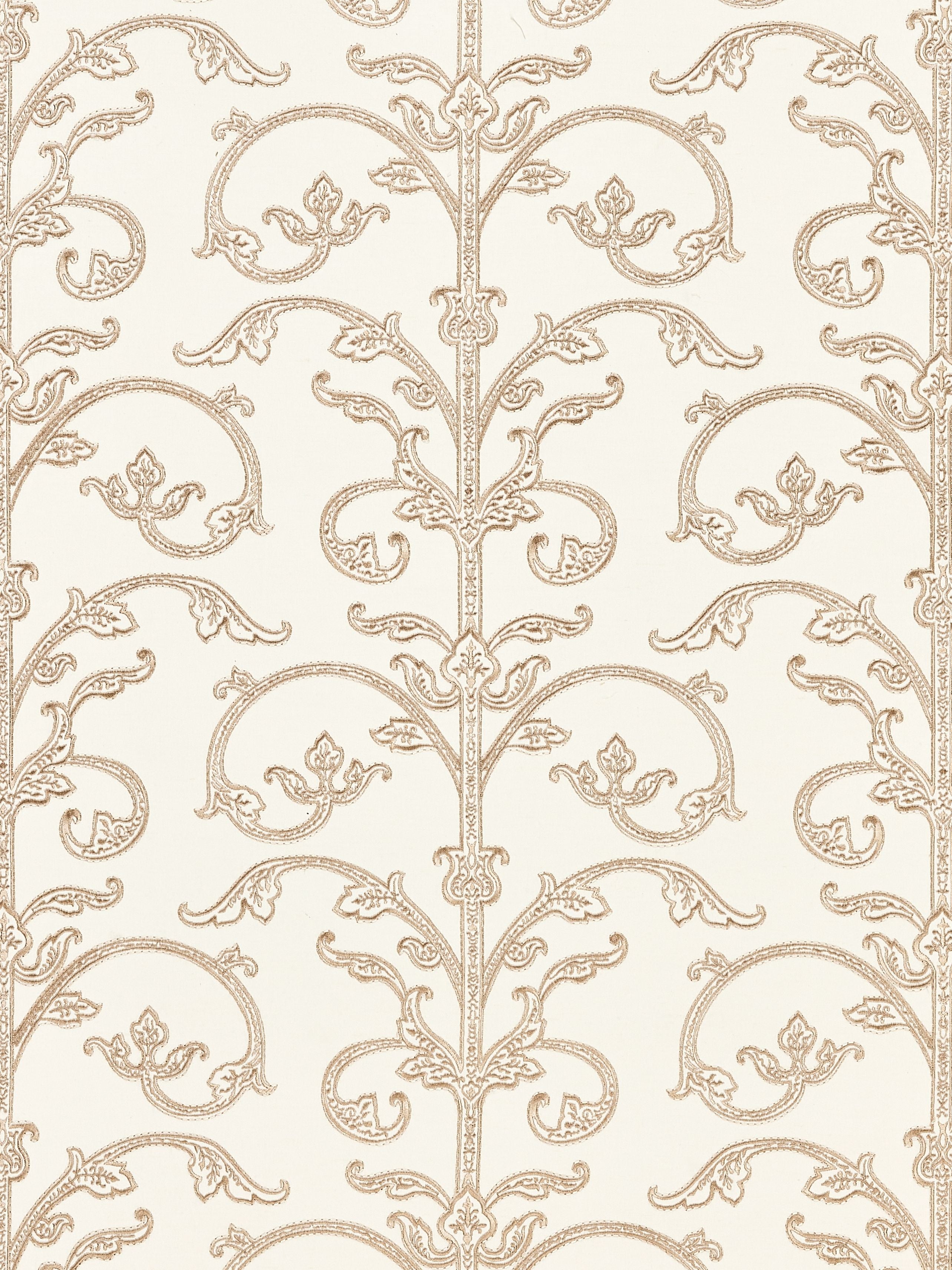 Scalamandre Saxony Scroll Latte Wallpaper Sample SCWP885580001