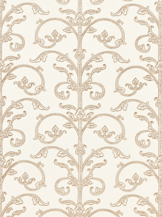 Scalamandre Saxony Scroll Latte Wallpaper Sample SCWP885580001