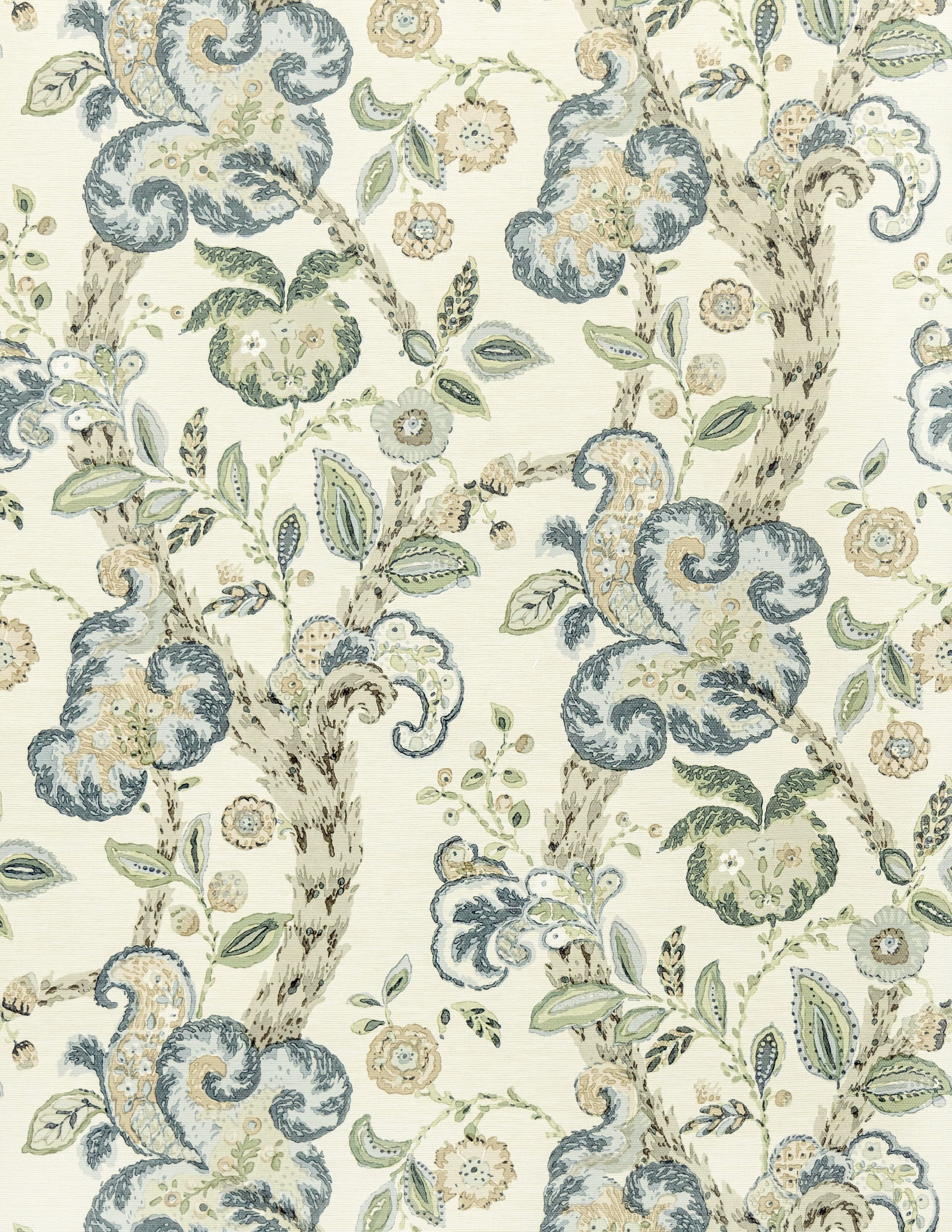 Scalamandre Cumbria Aquamarine On Ivory Wallpaper Sample SCWP885890001