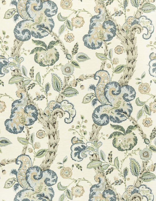 Scalamandre Cumbria Aquamarine On Ivory Wallpaper Sample SCWP885890001