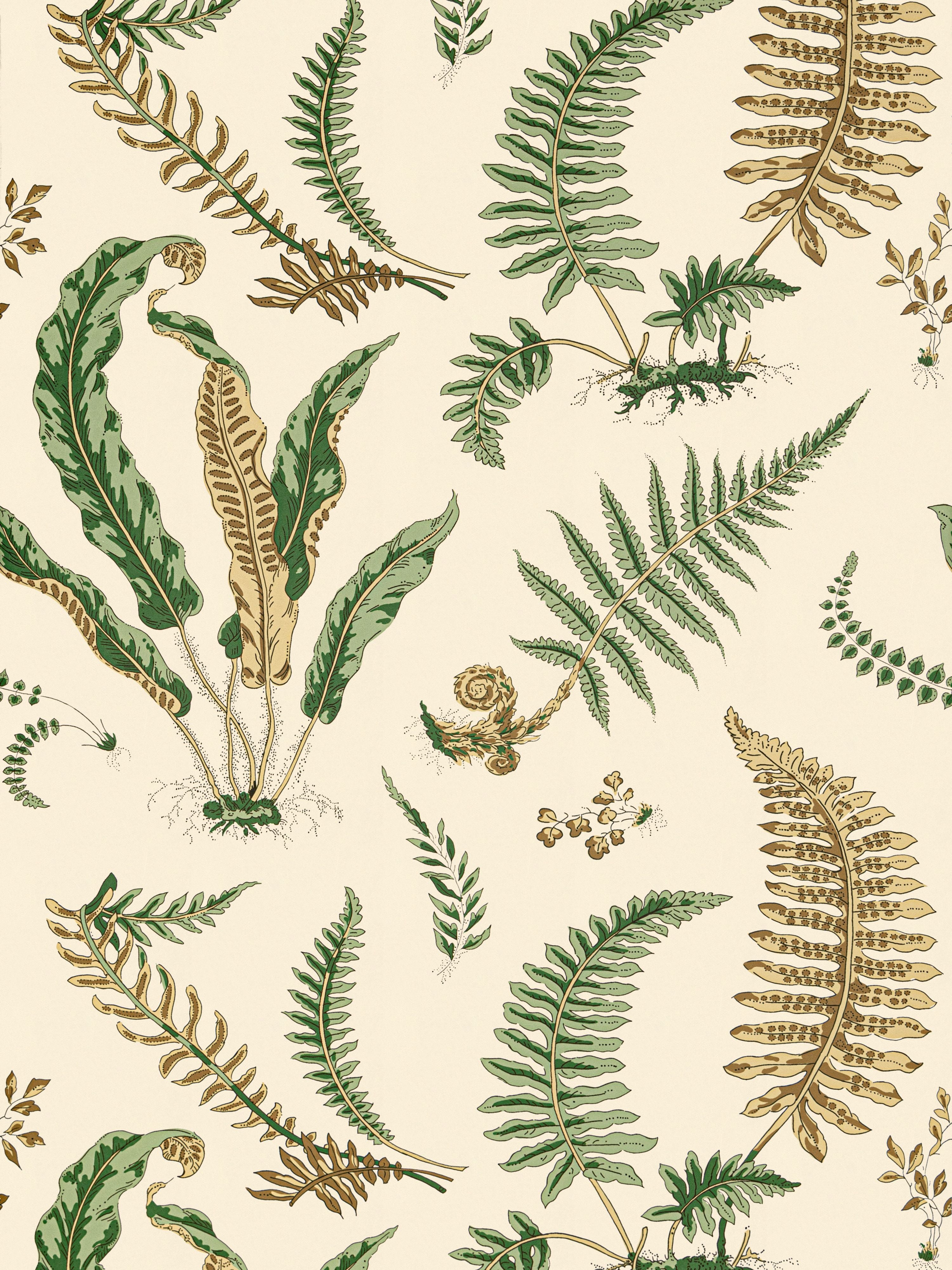 Scalamandre Elsie De Wolfe Greens On Off-white Wallpaper SCWP88592D0001